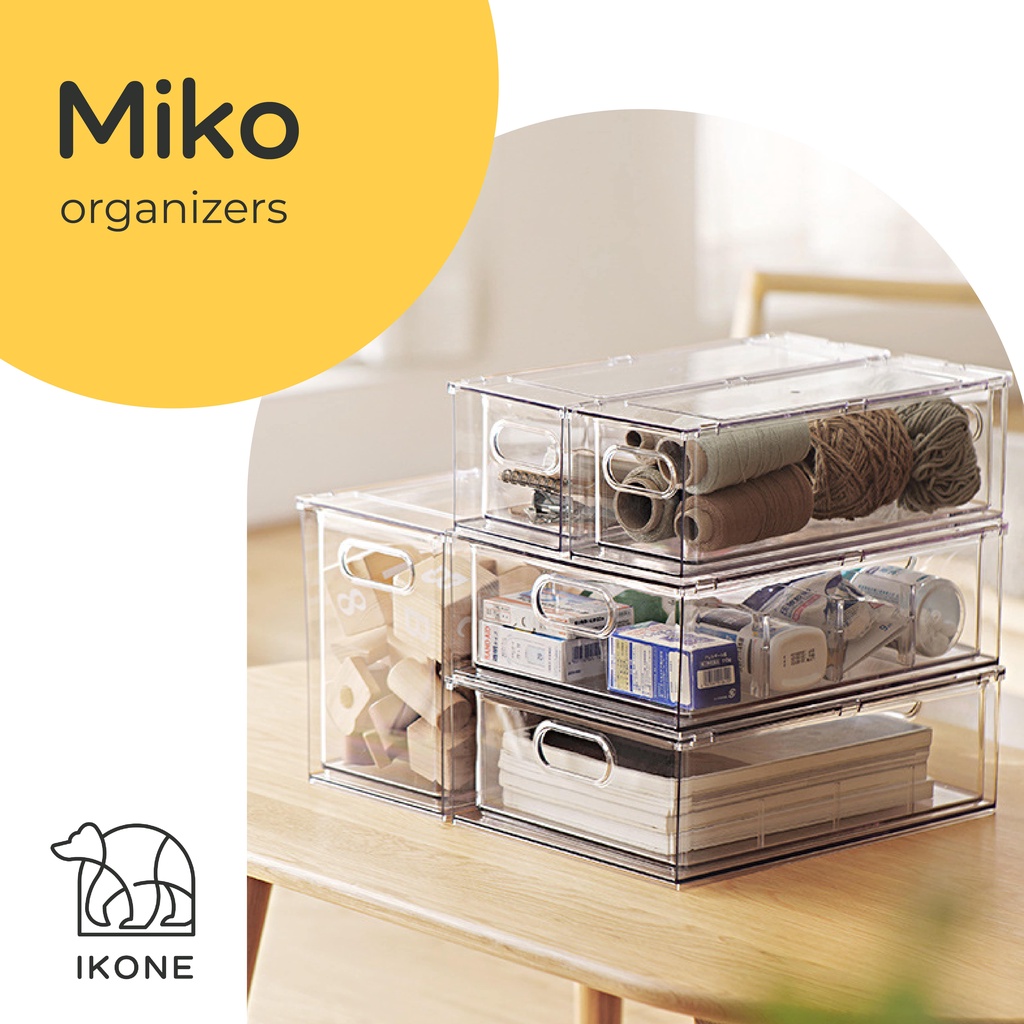 【IKONE】MIKO Organiser Box Transparent Premium Berkualitas Kotak Penyimpanan Bening Organiser Estetik Perapi Kamar Kotak Penyimpanan Akrilik Kotak Penyimpanan Laci Tarik Acrylic Storage Box Serbaguna Penyimpanan