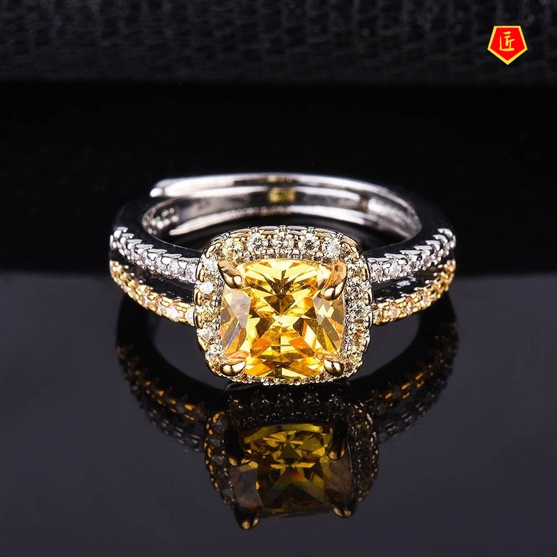 [Ready Stock]Creative Double-Layer Full Diamond Yellow Diamond Ring for Women