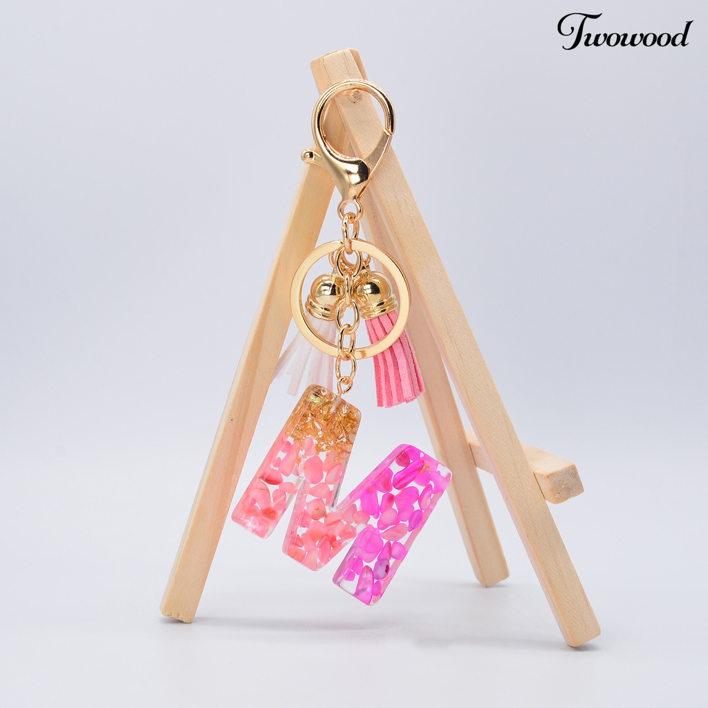 Twowood Key Chain Translucent Alphabet Pendant Shell Decor Letter Initial Pendant Keychain with Tassels for Women