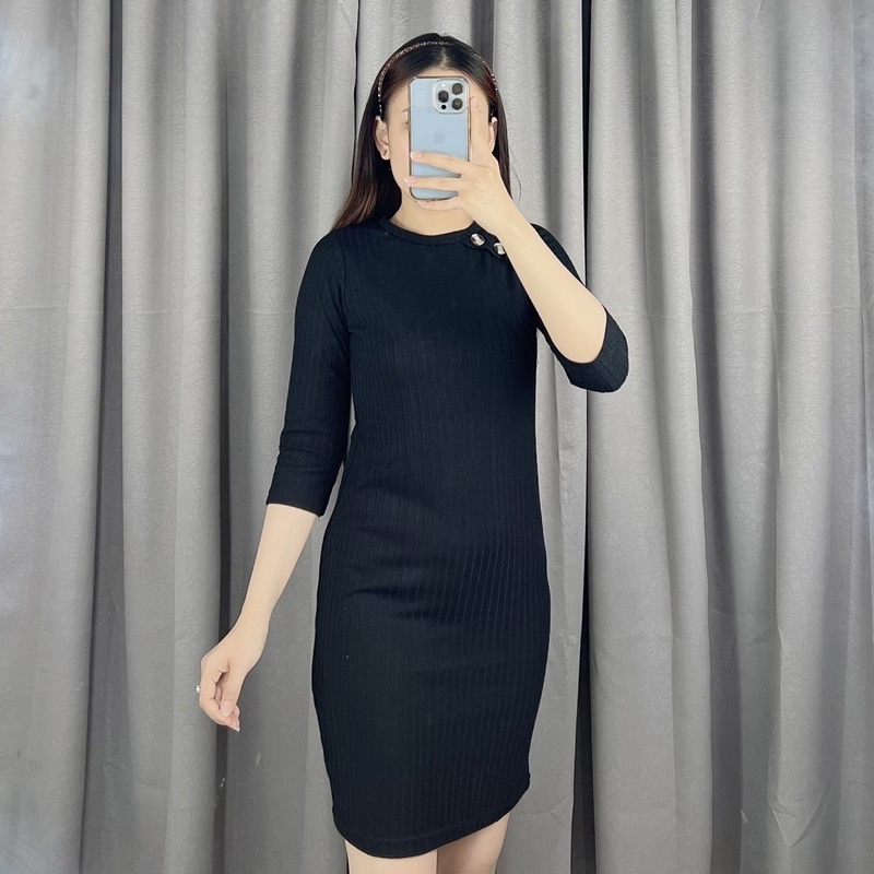 Dress bodycon button side | dress knite bodycon