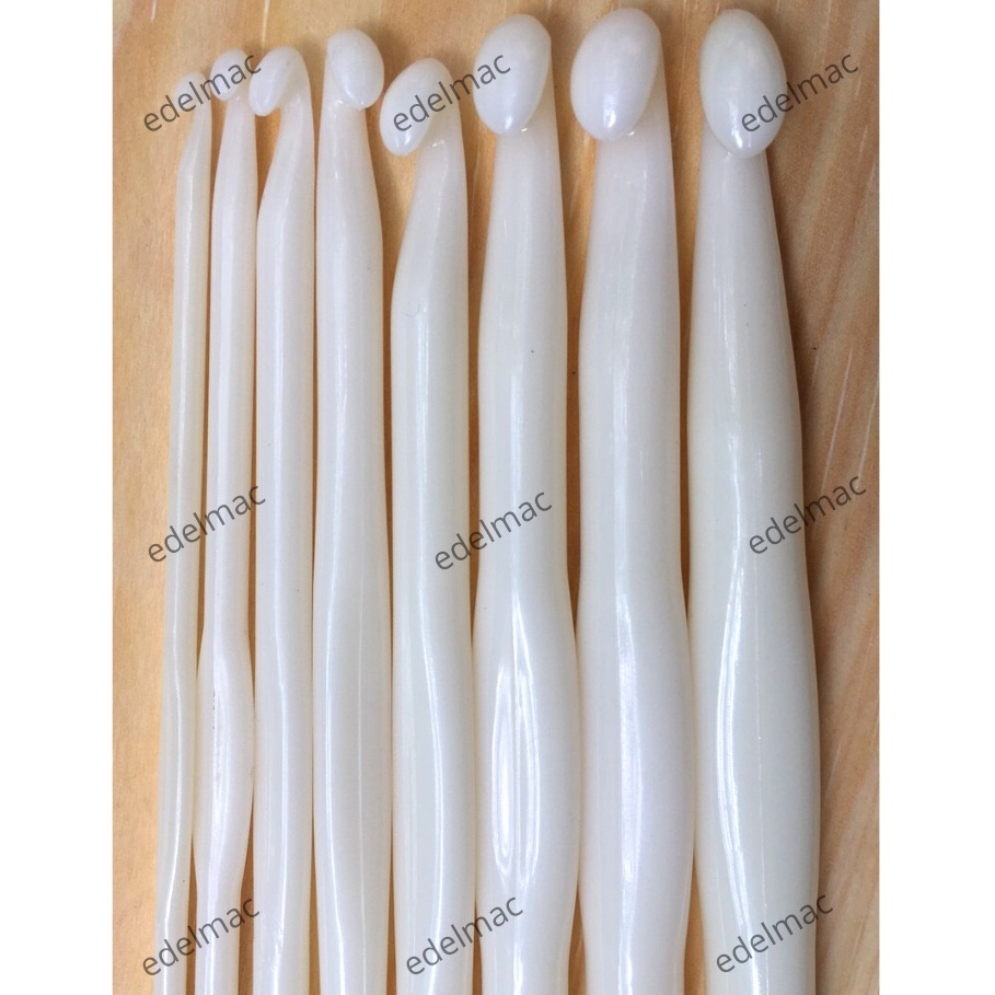 8pc Jarum White Plastic Crochet Hook | Alat Rajut Hakpen