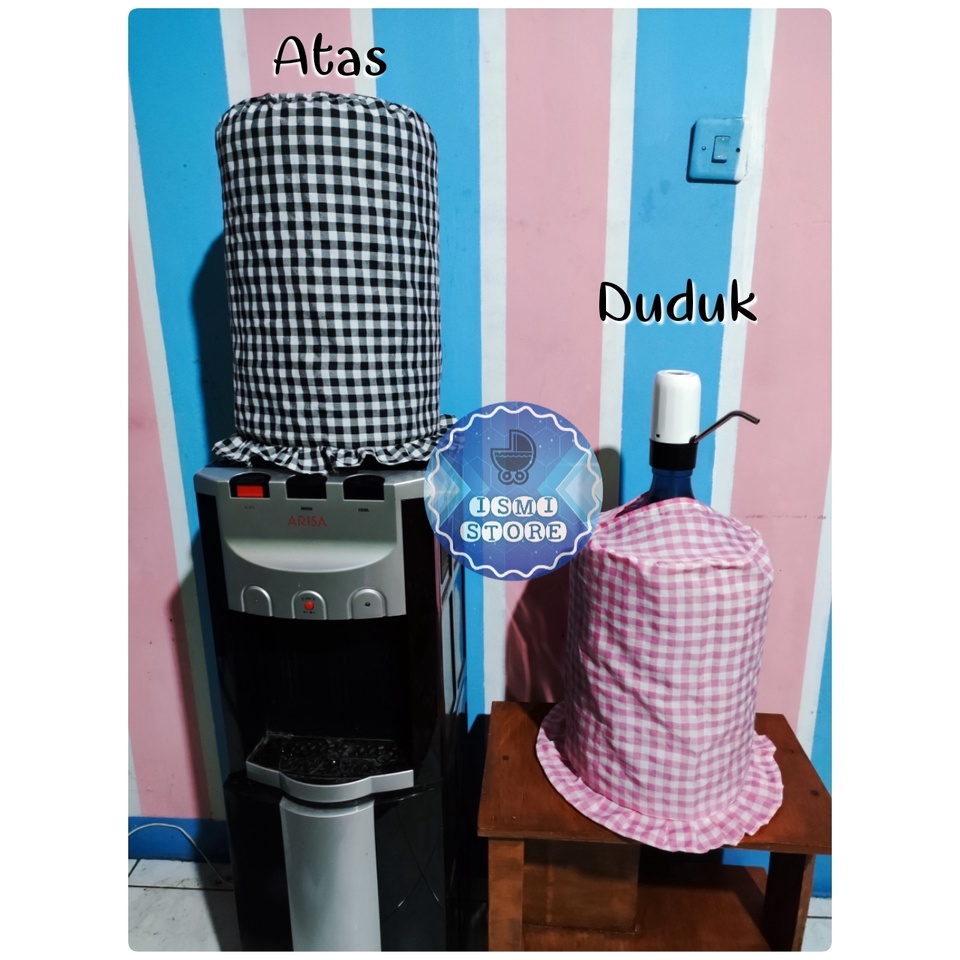 SARUNG Cover GALON DUDUK dan ATAS 2 in 1 Multifungsi Motif Kotak-Kotak Gingham Estetik Kekinian Gaya Korea