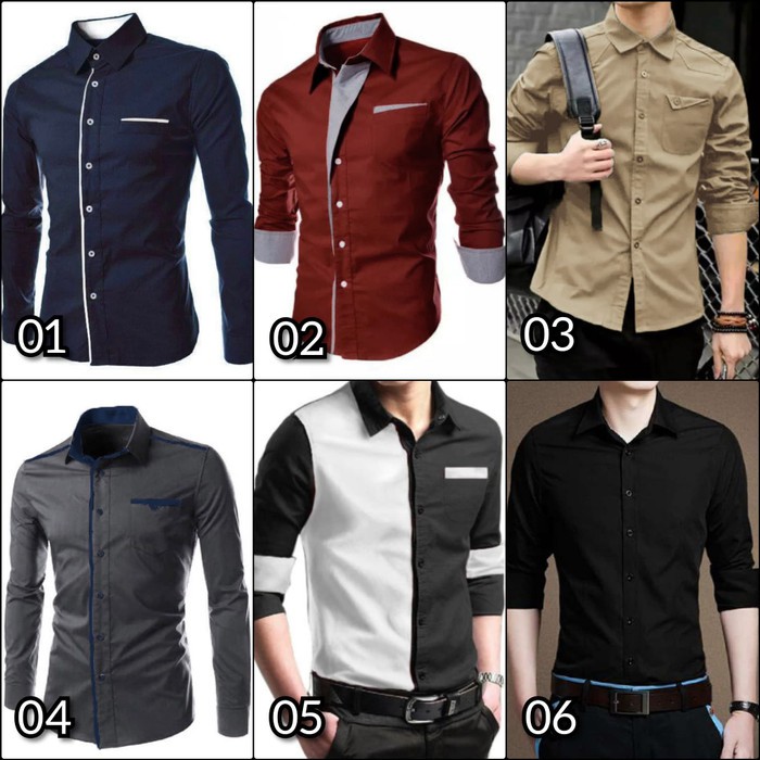 kemeja kerja pria slim fit polos lengan panjang hem cowok polosan       ⠀⠀