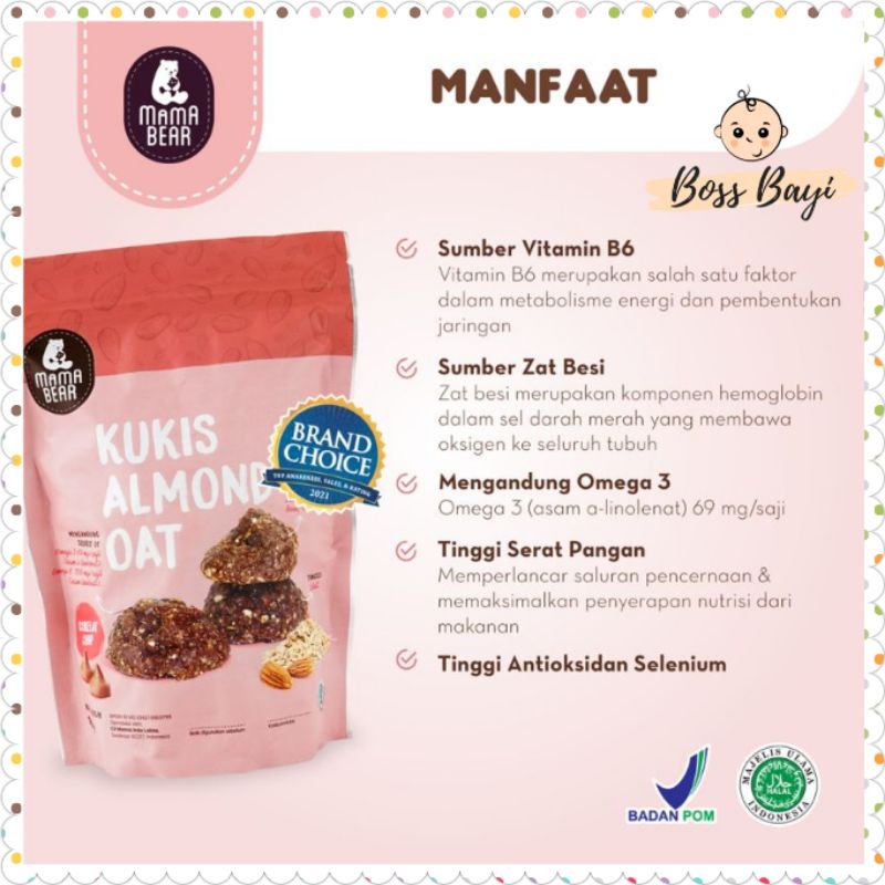 MAMA BEAR - Kukis Almon Oat / Cookies Almond | Kookie Bites (Snack Cemilan Biskuit Ibu Menyusui)