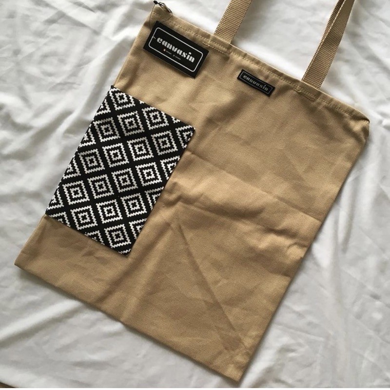 Tote bag khaki &amp; weaving motif - canvasin