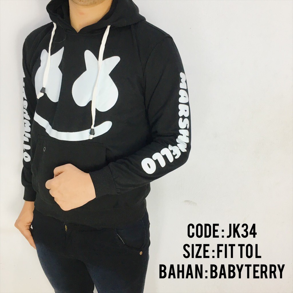 BAJU JAKET  MOTIF  MARSHMELLO HITAM COWOK PRIA  LAKI LAKI 