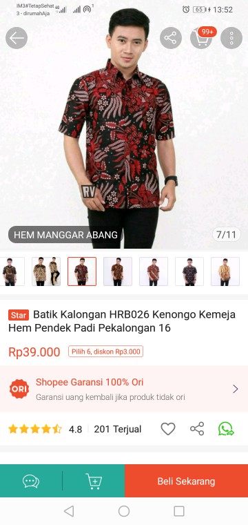 Batik Kalongan Hrb026 Kenongo Kemeja Hem Pendek Padi Pekalongan 16