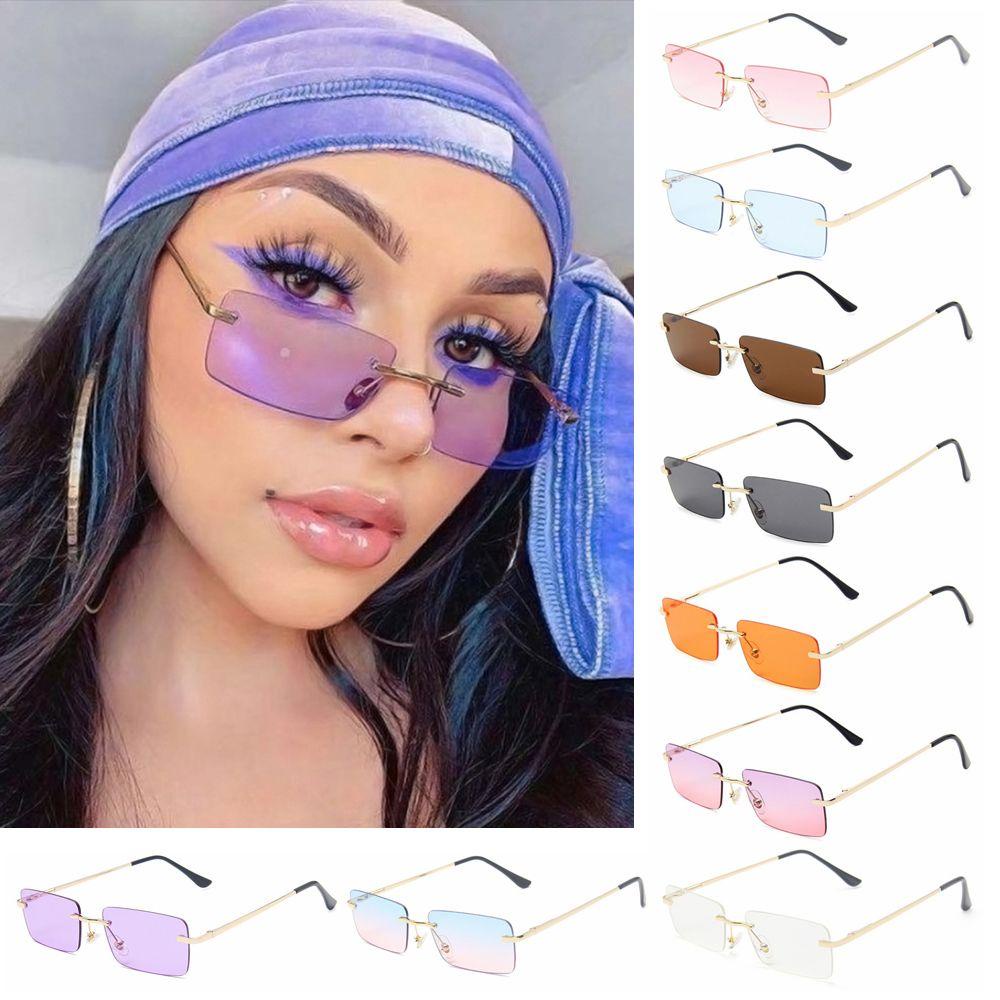 Chookyy Wanita Vintage Kacamata Unisex Kecil UV400 Kacamata Persegi Panjang Tanpa Bingkai