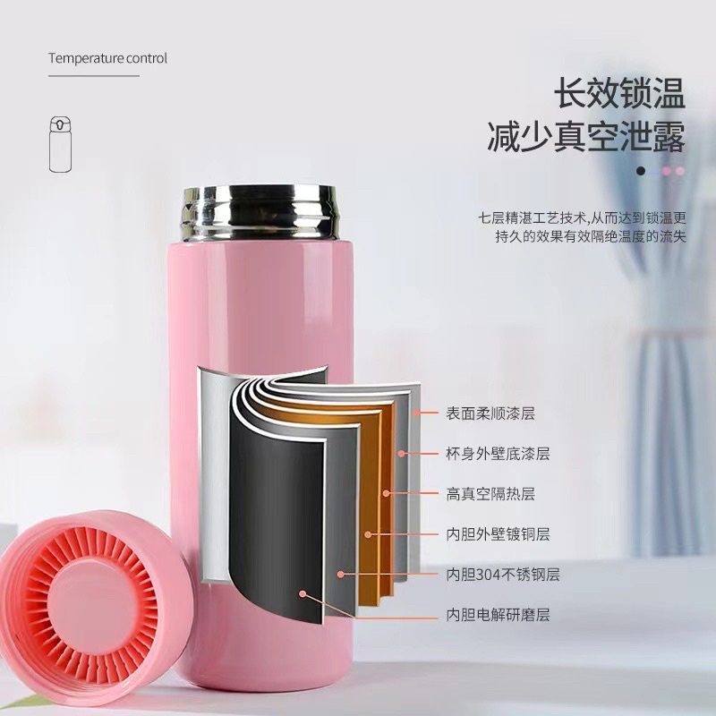 TERMOS TEMPERATUR LED STAINLESS VACUUM FLASK SAKURA LED polos 420ml SUS 304 [BISA GANTI BATERAI]