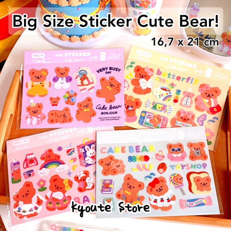 

Big Size Sticker Sheet Cute Bear Waterproof Decoration Scrapbook Journal Laptop Koper HP