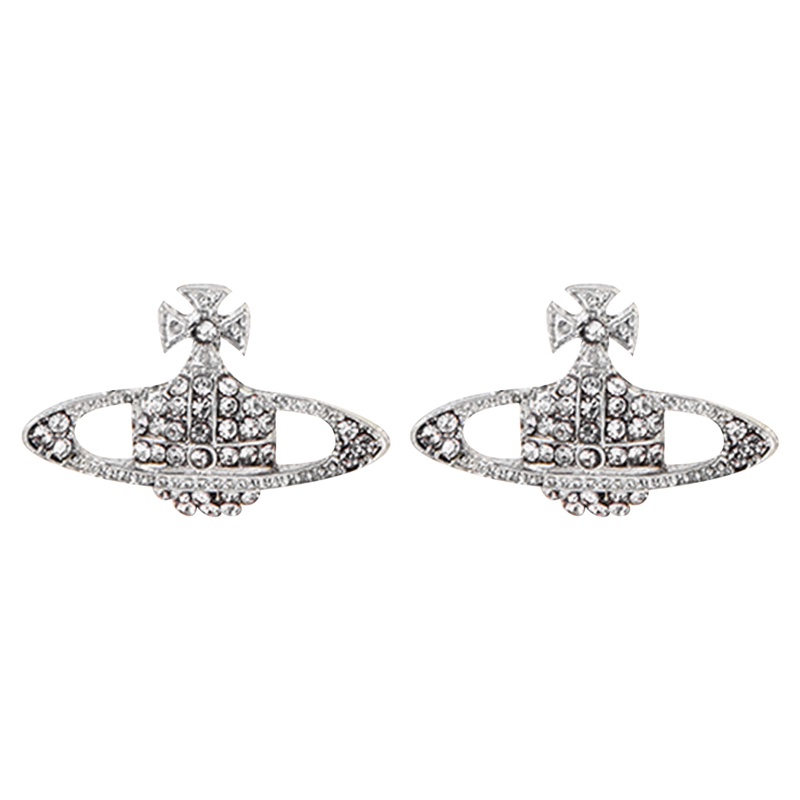 Anting Stud Desain Planet Saturnus Aksen Berlian Bahan Alloy Untuk Wanita