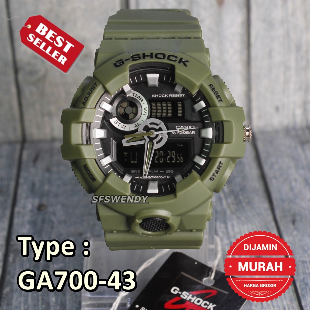 PROMO MURAH !!! G Shock GA-700 Hijau Merah Cream Abu Army Jam tangan dual time digital pria &amp; anak anak anti air