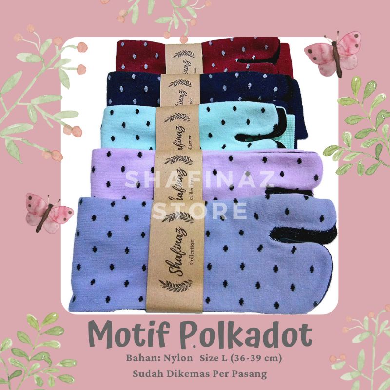 SHAF Kaos Kaki Jempol Nylon Motif Polkadot Kaoskaki Muslimah Panjang Polka Tapak Hitam Warna Pastel-1