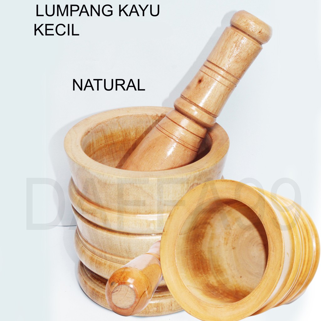 Set Lumpang Kayu Mahoni Ukuran Kecil + Tumbukan Alu, Motif Coklat dan Natural