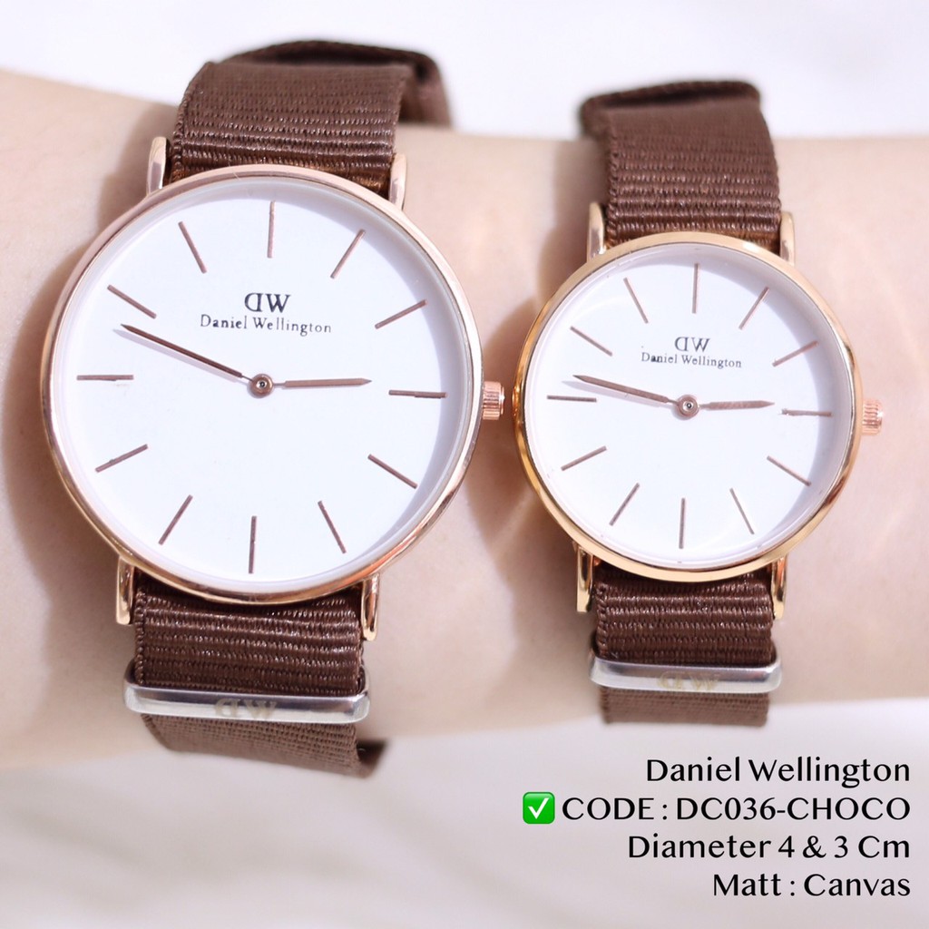 Jam tangan couple tali kain kanvas model 2 jarum grosir ecer termurah free baterai DC036