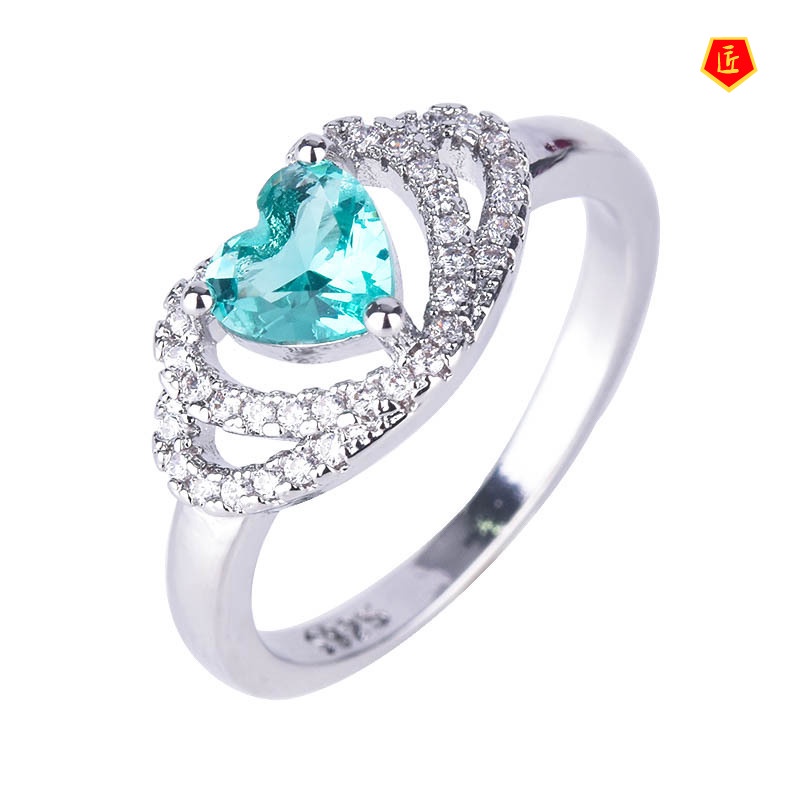 [Ready Stock]Double Heart-Shaped Diamond Ring Fashion Hollowed-out