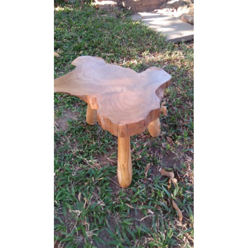 Meja akar jati minimalis kaki kayu d. 40cm