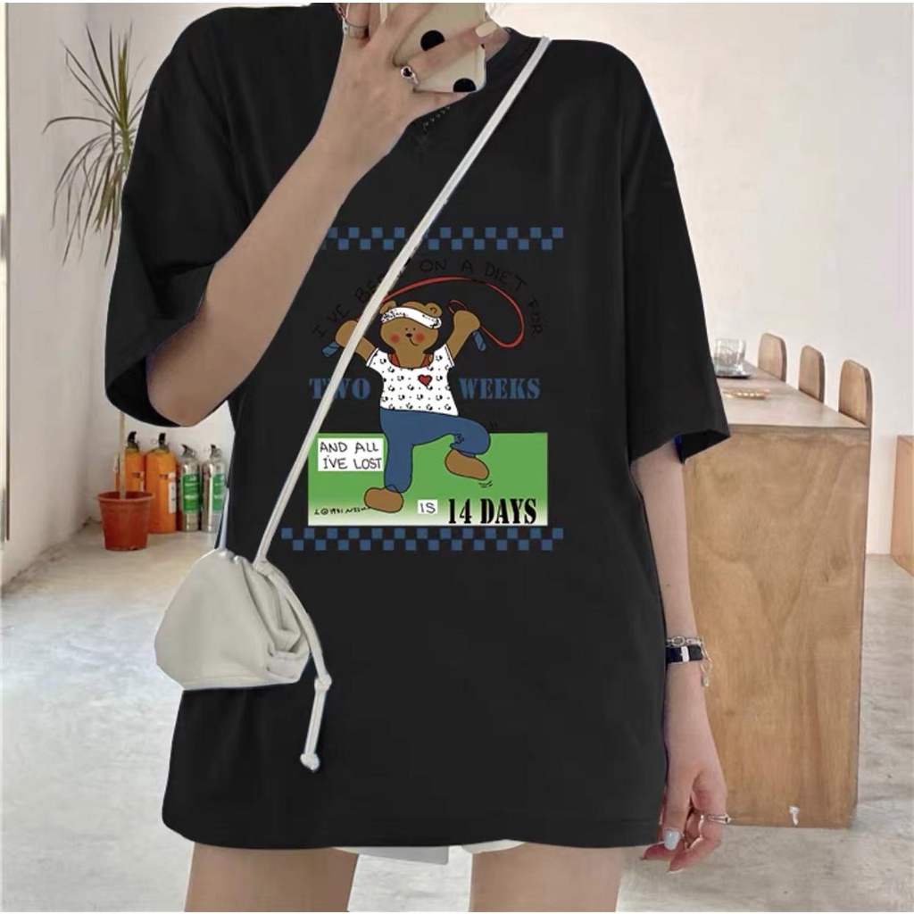 Overtee Diet Bear // Tshirt Oversize Wanita Lengan Pendek - 100% Import