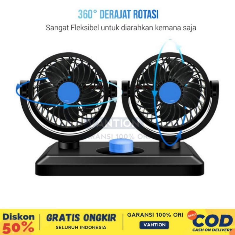 Kipas Angin Mobil 12V / 24V Kipas Mobil Truk Double Blower Cooling Fan 360° Rotation