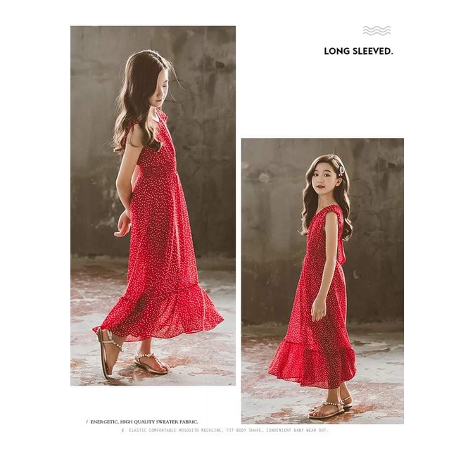 Long Dress Anak Perempuan Feminine Polkadot Red