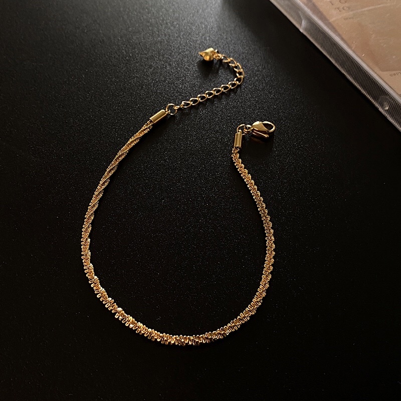 Kalung Titanium Gold 18K Premium Vintage Trending Mirip Emas Asli