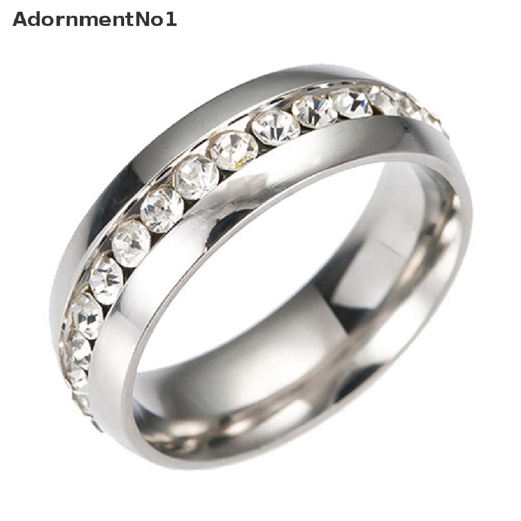 (AdornmentNo1) Cincin Pasangan Bahan Stainless Steel Hias Berlian Imitasi Untuk Pria / Wanita