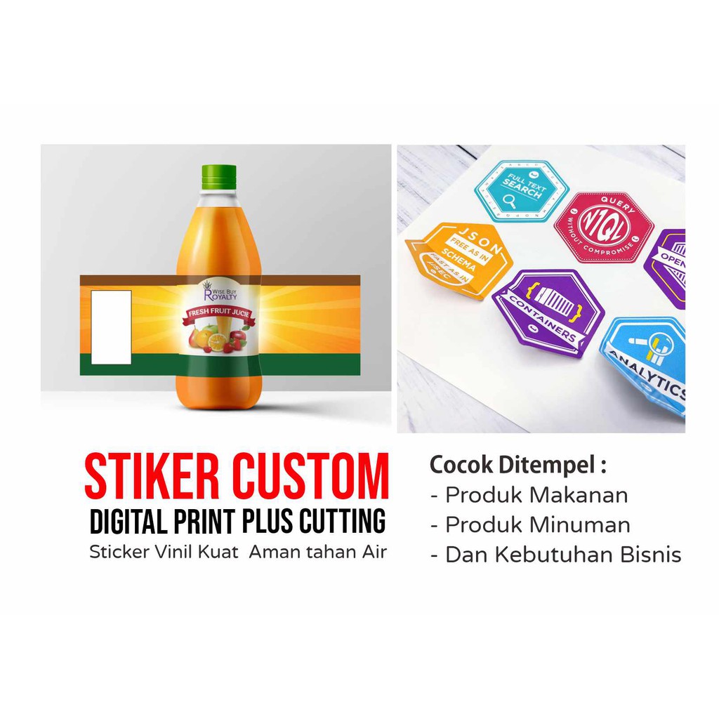 

Print Sticker Vinyl A3 Potong Bentuk / Sticker Label / sticker kemasan