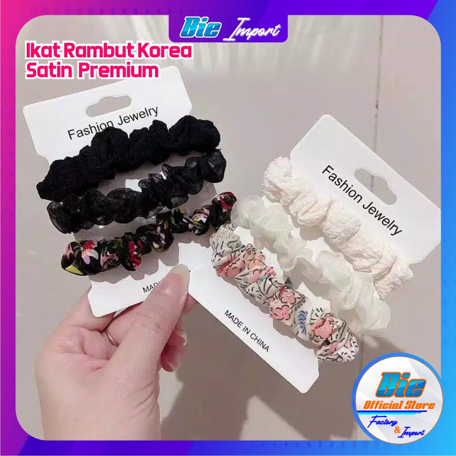 isi 3 Ikat Rambut Scrunchie Korea Satin Premium Import Best Seller / Scrunchie Korea