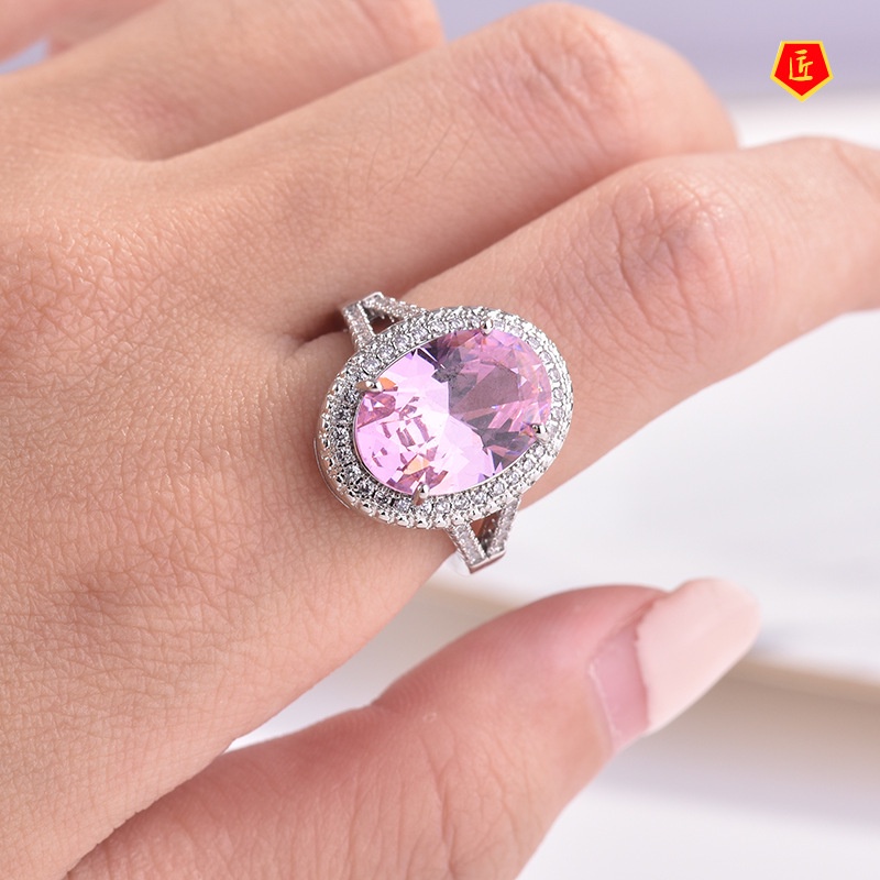[Ready Stock]Pink Colorful Crystals Micro Rhinestone Ring Elegant Sweet and Simple