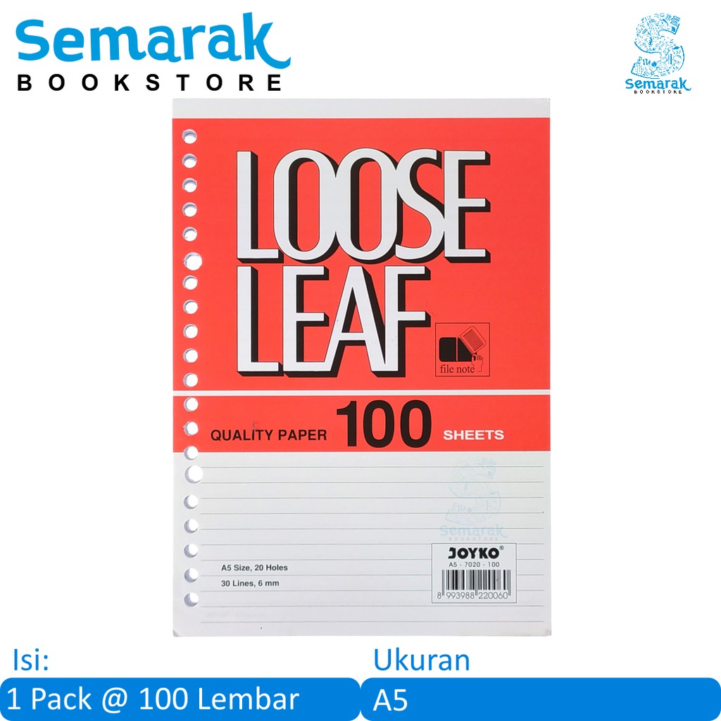 

Kertas Binder Joyko 7020 Loose Leaf A5 [1 Pack @100 Lembar]