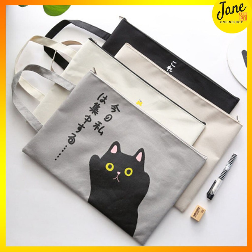 

File dan Map Organizer JCPF05 Japanese Style Cat Portable A4 file Storage pouch bag