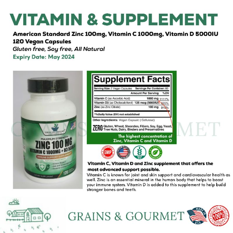 AMERICAN STANDARD Supplement - Zinc 100 mg, Vit C 1000 mg, D3 5000 IU