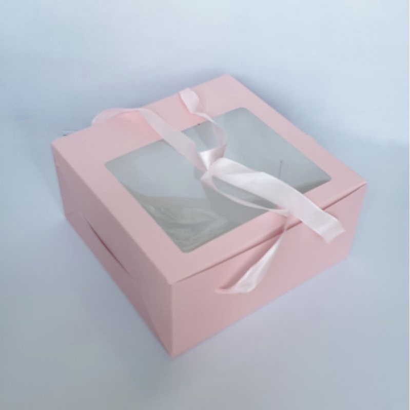 DUS KUE 25X25X12 DUS KUE PINK KRAFT HIJAU MERAH BOX KUE KARDUS PINK JENDELA