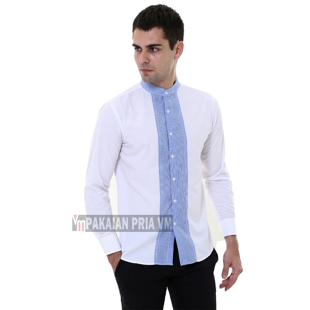VM Kemeja koko Pria - Krah Shanghai koko putih panjang slimfit
