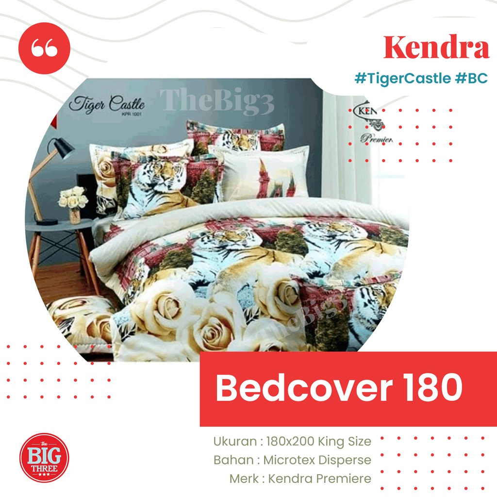 PROMO Set Bedcover + Sprei Rumbai Kendra 180x200 KING Size 180 - Queen Size 160 TIGER CASTLE BC