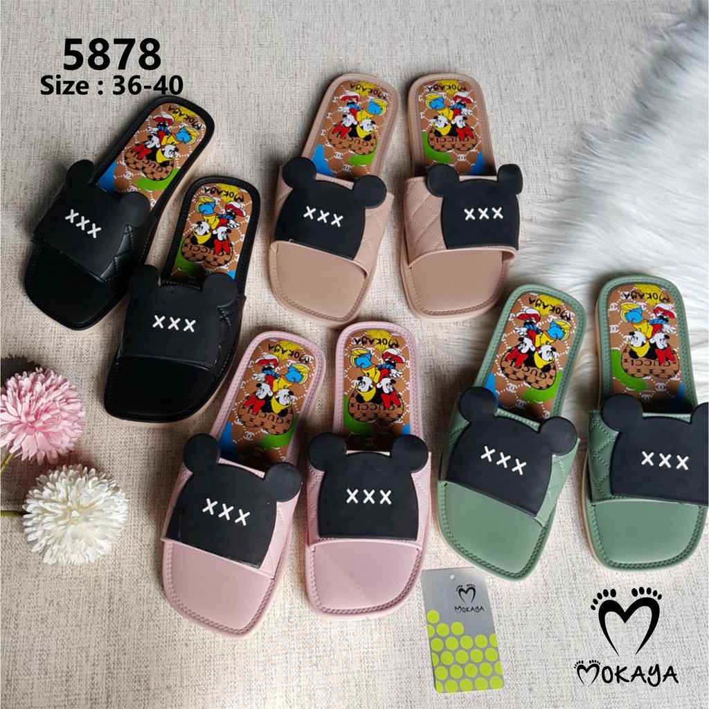 Sandal Slop Wanita Motif Kepala Mickey Keren dan Empuk Import Mokaya / size 36-40 (5878)