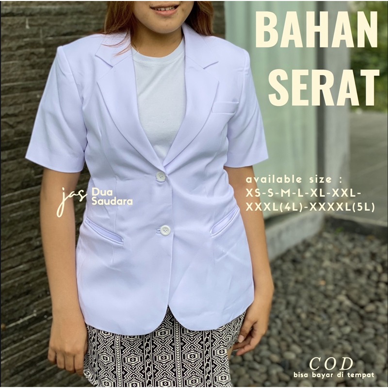 SNELI WANITA TANGAN PENDEK BAHAN SERAT / JAS DOKTER WANITA LENGAN PENDEK DUA SAUDARA / JAS DOKTER PUTIH / JAS KOAS KEDOKTERAN / BAJU DOKTER / SNELI LENGAN PENDEK BAHAN SERAT