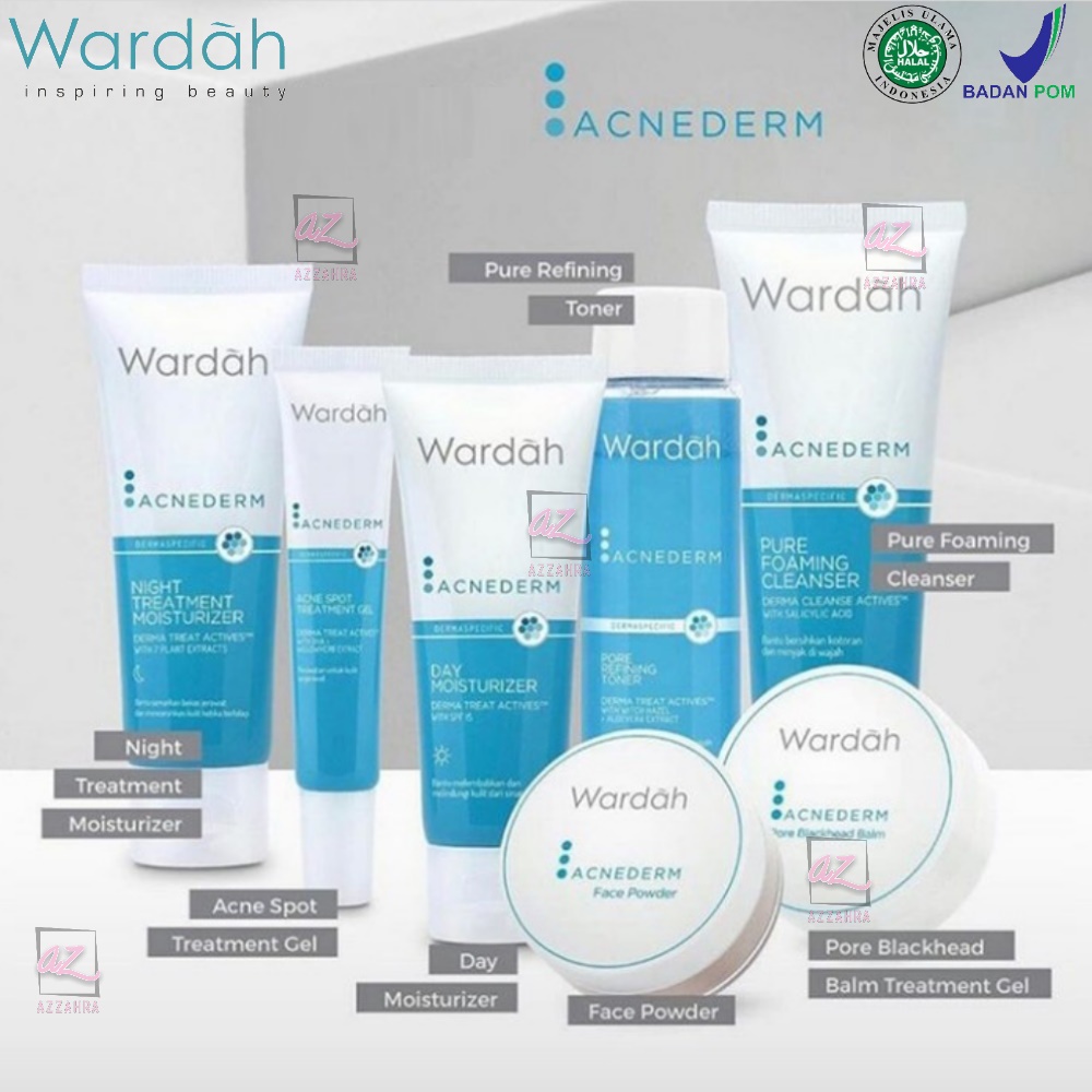 Wardah Acnederm Series DayCream Moisturizer | Night Treatment Moisturizer | Pore Refining Toner | Pure Foaming Cleanser