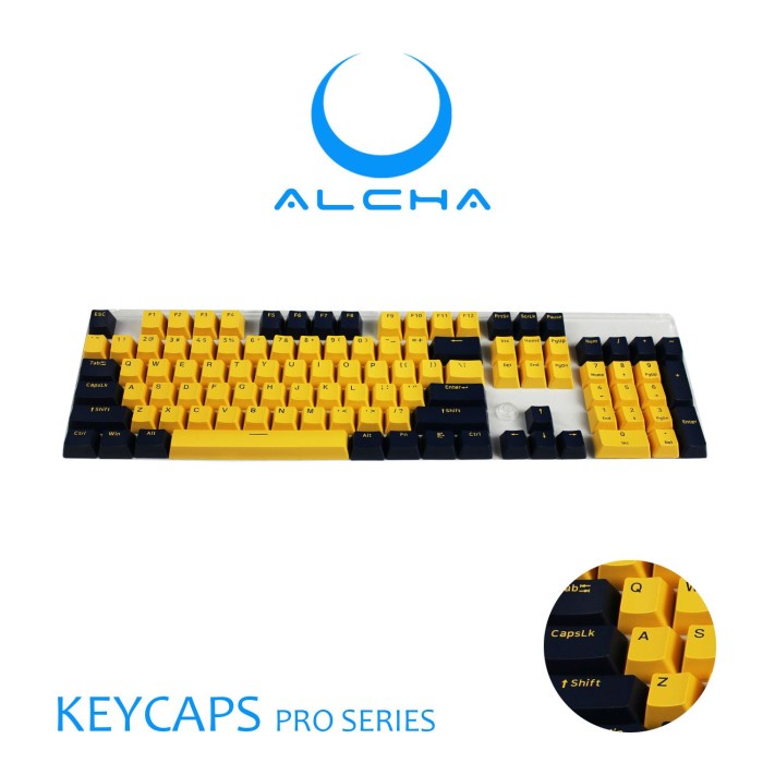 ALCHA KEYCAPS PRO SERIES PBT DOUBLE SHOT OEM PROFILE YELLOW - DARKBLUE