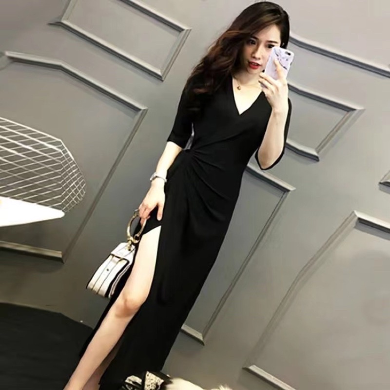 H7 Kimono long dress V neck lengan 3/4 sexy elegant