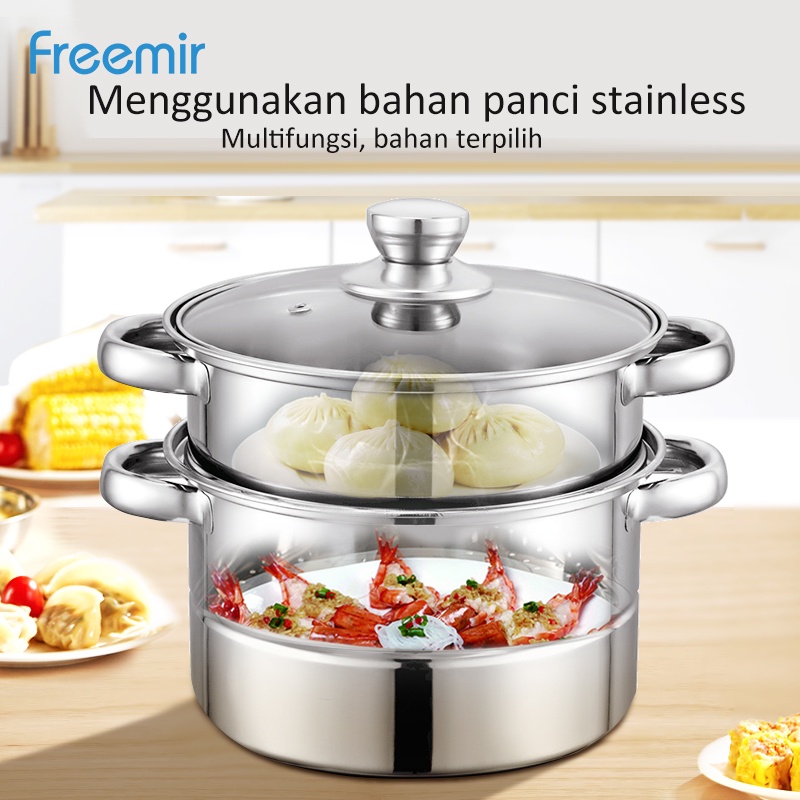 [UPGRADE - FREE PISAU SET] Panci Kukus 2 Susun Steamer Stainless Steel Tebal Dandang Cooking Pot Diameter 26 cm