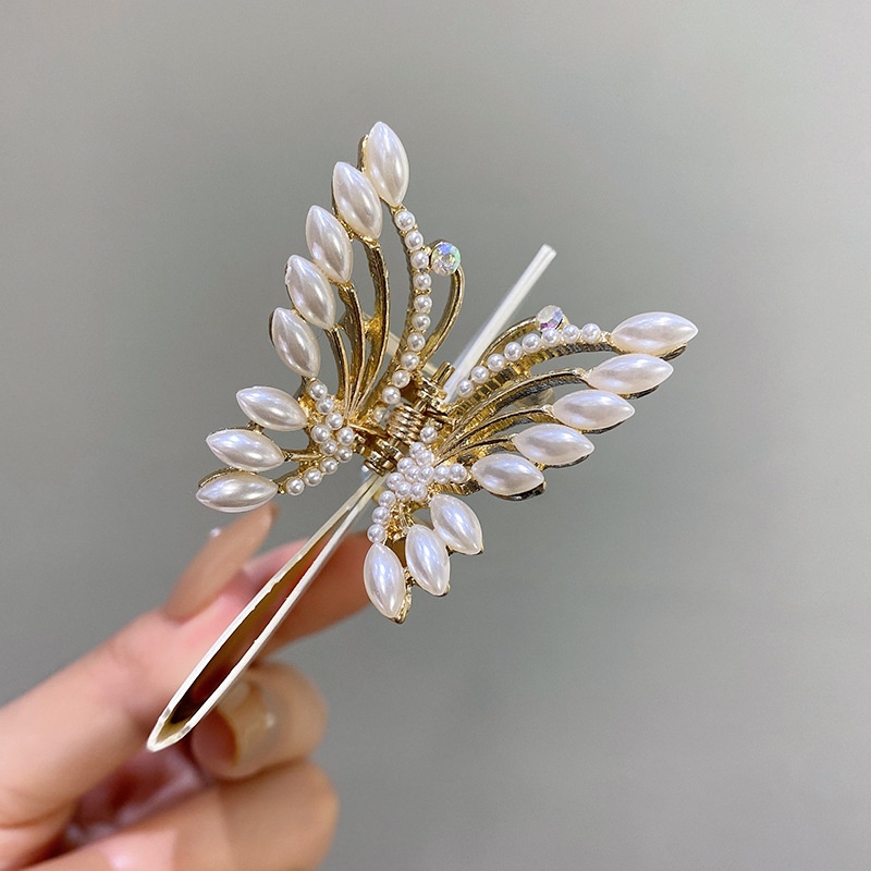 [Harga Grosir]Jepit Rambut Bentuk Kupu-Kupu 3D Bahan Metal Aksen Mutiara Untuk Wanita/Hot Sale