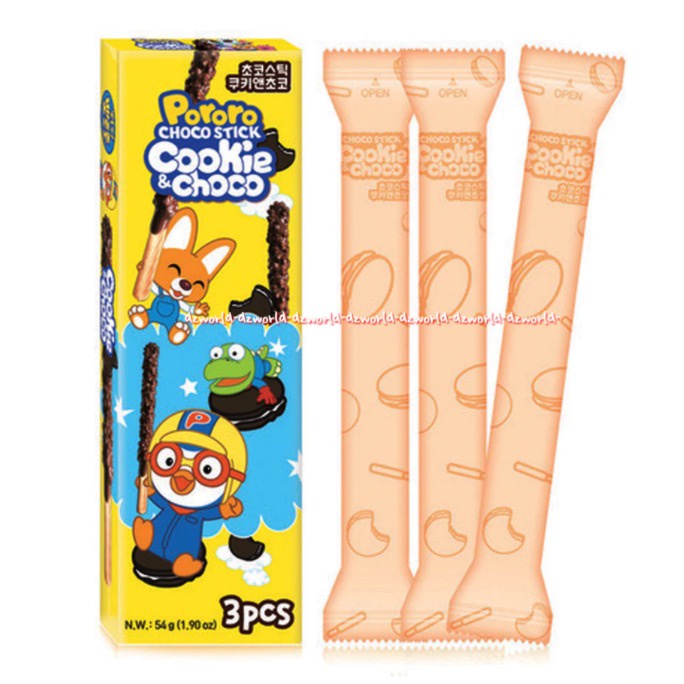 Pororo Choco Stick Cookie &amp; Choco 3pcs Coklat Stiks Cukis Kukies Kukis Cokelat Pororro Coklat Stik Lurus Panjang Cokies Cookies