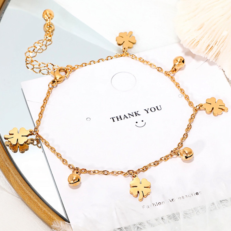 SEALOVE Gelang Kaki Anti Karat Semanggi Beruntung Lapis Emas 18k Korea Perhiasan Wanita