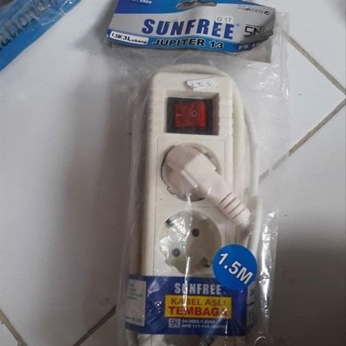 Sunfree Stop kontak 3 lubang  + Kabel 1.5 Meter FSK 13 Jupiter