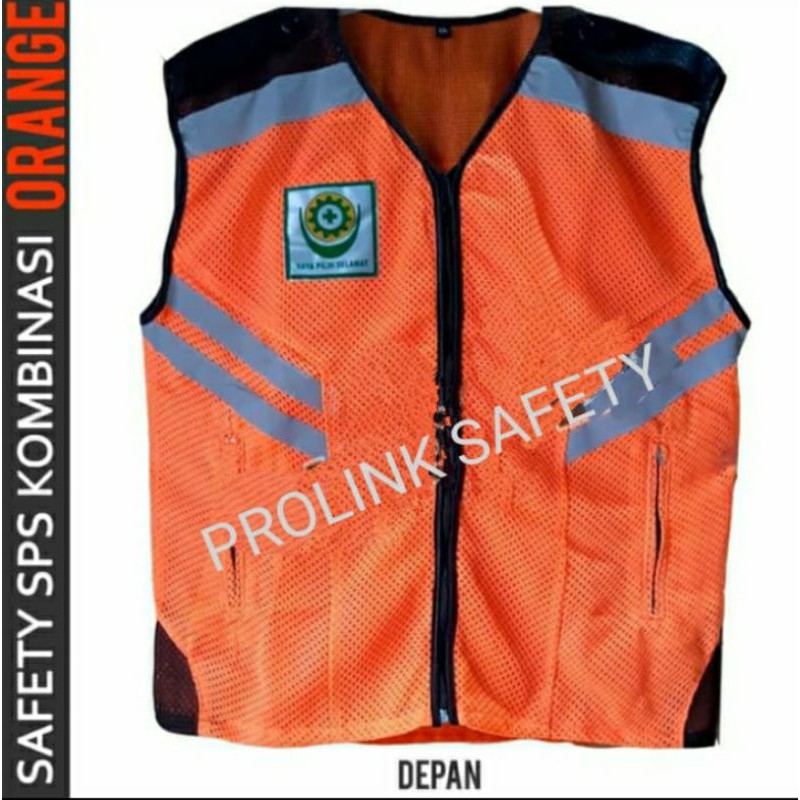 ROMPI SAFETY ORANYE HITAM FREE LOGO K3 ALLSIZE JALA DOBLE TEBAL