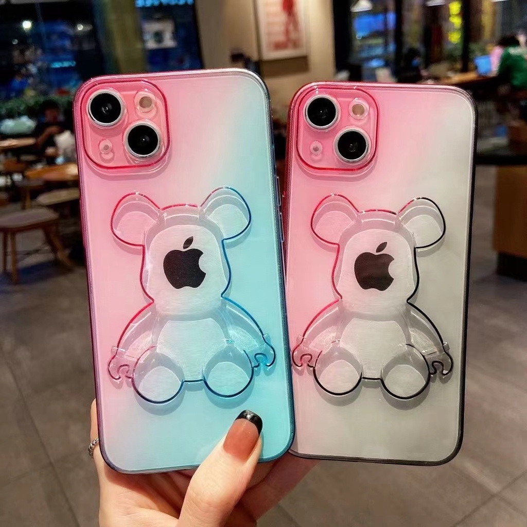 Soft Case Pelindung Motif Beruang Warna Gradasi Transparan Anti Jatuh Untuk Iphone 13 12 11 Pro Max Xs Max Xr 7 8 Plus Se2020