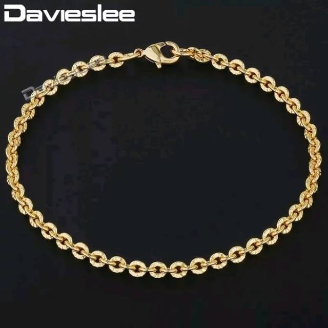 Gelang Wanita Rantai Emas Kecil - Gelang Casual Titanium 316L  Gold kado ultah Pria