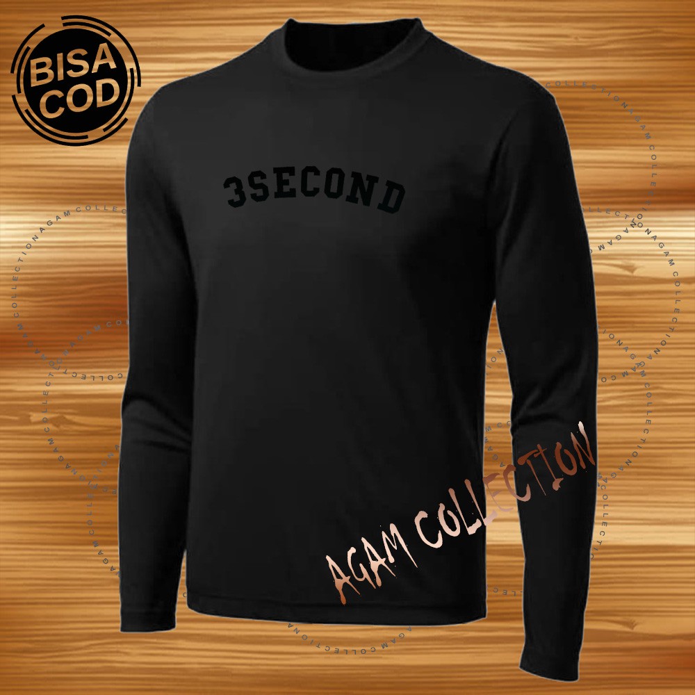 Agam Collection Baju Kaos Distro 3Second LKG Text Hitam Lengan Panjang Premium Quality