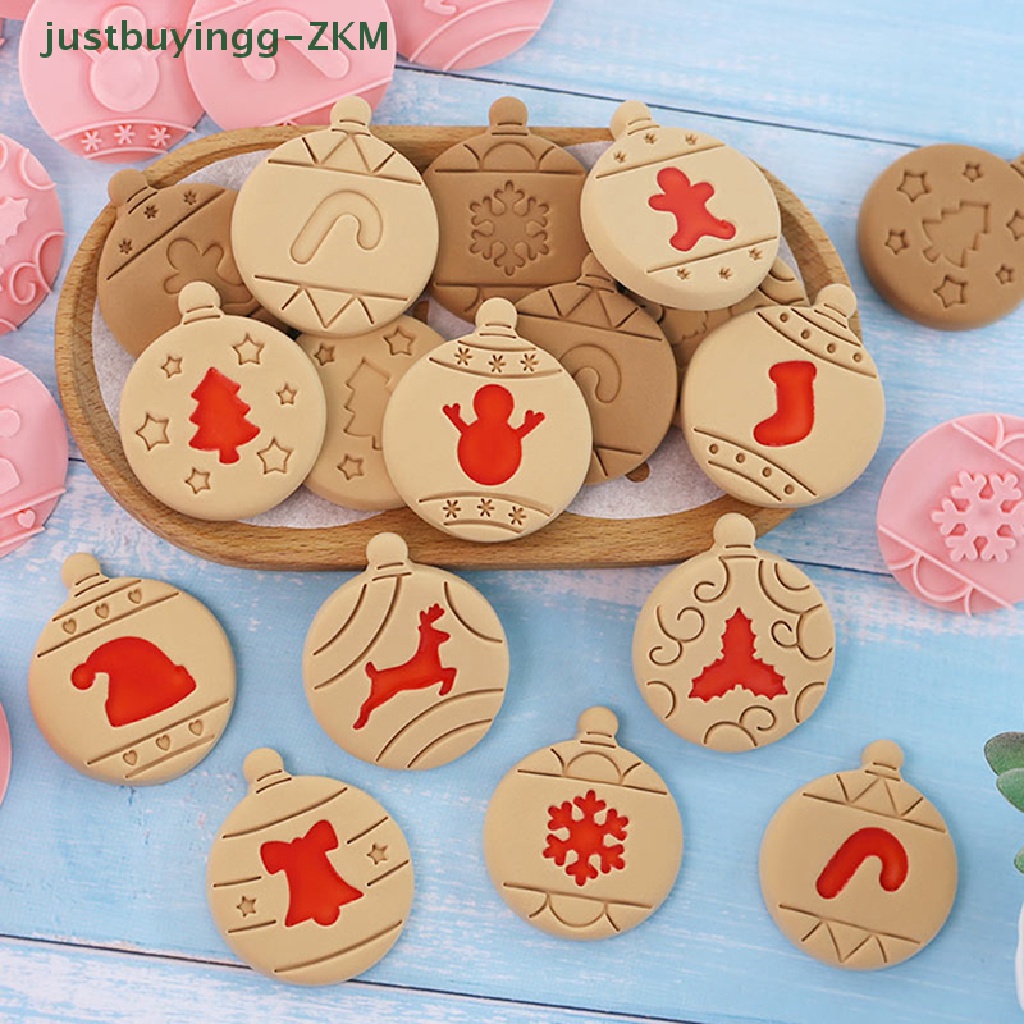 10pcs / Set Stempel Pemotong Kue Bentuk Bulat Desain Pohon Natal